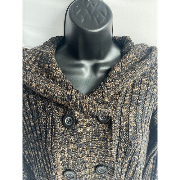 Effeci Y2K Brown Knit Sweater Double Breasted Cardigan Hooded M Retro Vintage - Picture 2 of 11